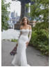 Off Shoulder Ivory Glitter Lace Boho Beach Wedding Dress